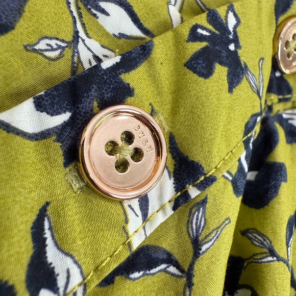 BURU Floral Cropped Button Sleeve Blouse Womens XS Lime Green Silhouette - Picture 5 of 13